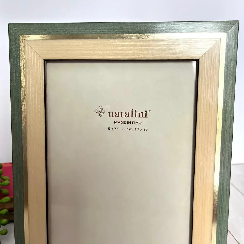 Natalini Italian Picture Frame Natural & Gray Green Wood Tones Gold Accents 5x7